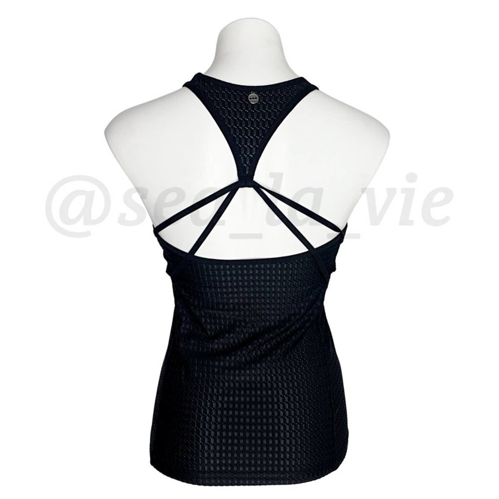 Lorna Jane NEW Strappy Cut-Out Mesh Active Tank in Black - Picture 3 of 3
